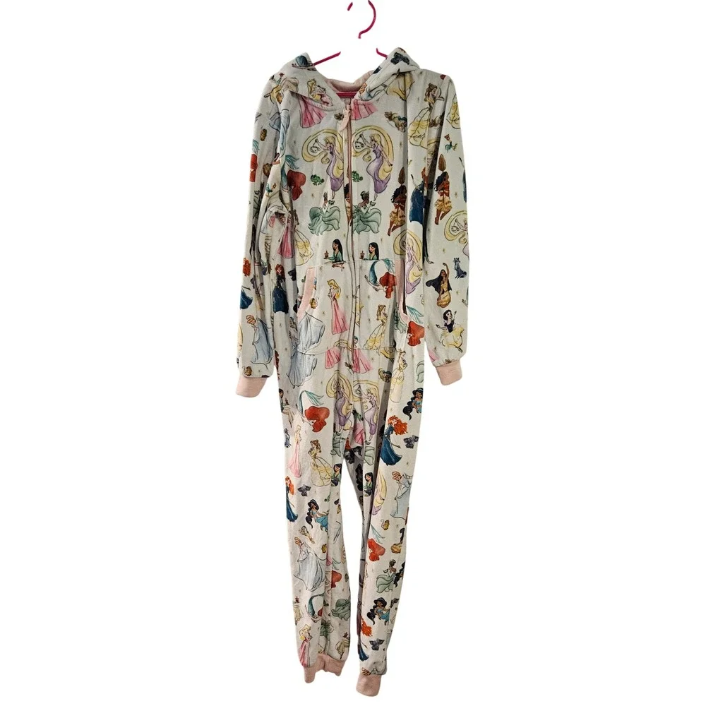 Disney Store Princess Pajamas Hooded‎ One Piece Sleepwear Girls Size 9 10